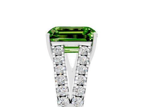 White gold Emerald Cut Peridot Split Shank Pavé Engagement Ring with Four-Prong Setting_17