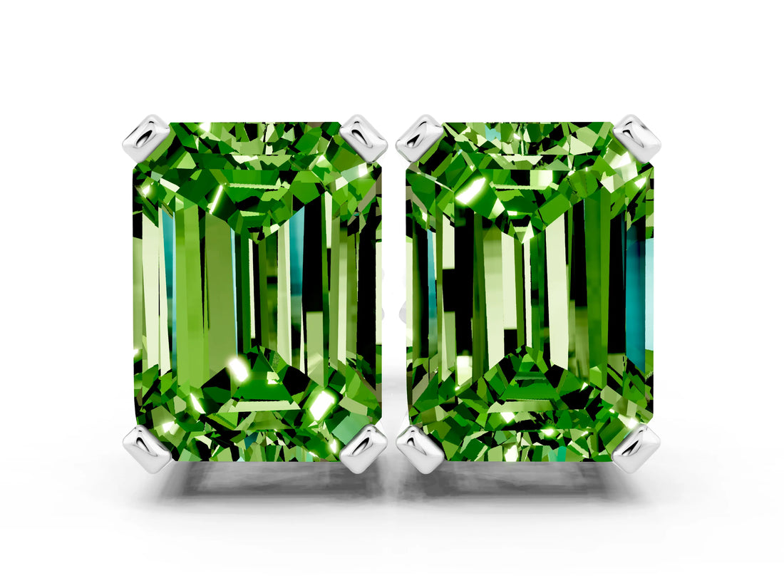 White gold Emerald Cut Peridot Stud Earrings_30