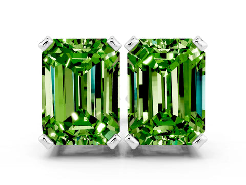 White gold Emerald Cut Peridot Stud Earrings_30