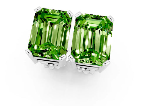 White gold Emerald Cut Peridot Stud Earrings_31