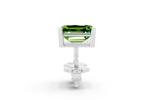 White gold Emerald Cut Peridot Stud Earrings_32