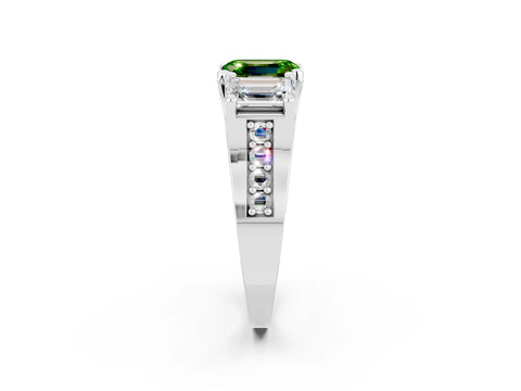 White gold Emerald Cut Peridot Three-Stone Ring with Channel Set Band and Four-Prong Setting_2