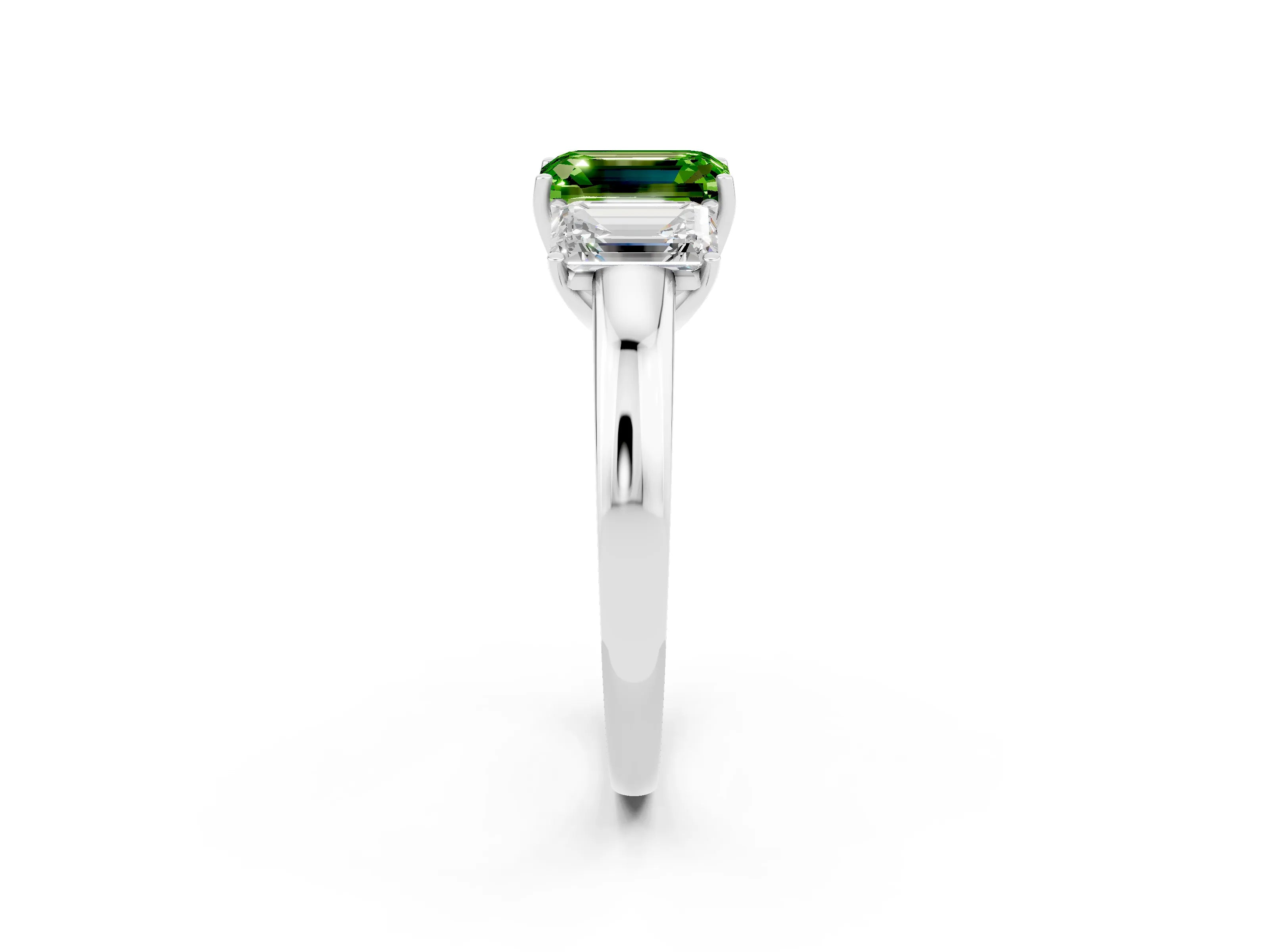 White gold Emerald Cut Peridot Three-Stone Ring with Four-Prong Setting and Classic Band_2