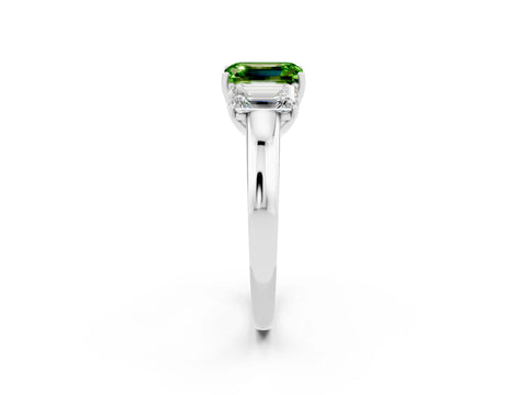 White gold Emerald Cut Peridot Three-Stone Ring with Four-Prong Setting and Classic Band_2