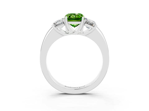 White gold Emerald Cut Peridot Three-Stone Ring with Four-Prong Setting and Classic Band_3