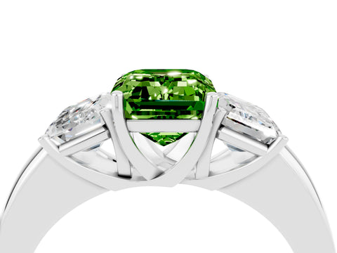 White gold Emerald Cut Peridot Three-Stone Ring with Four-Prong Setting and Classic Band_4