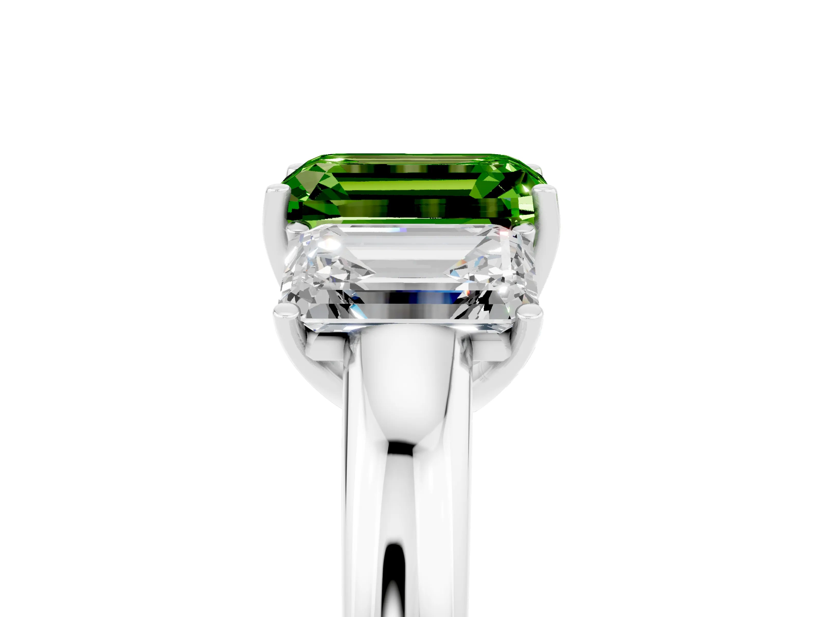 White gold Emerald Cut Peridot Three-Stone Ring with Four-Prong Setting and Classic Band_5