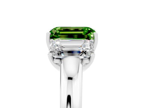 White gold Emerald Cut Peridot Three-Stone Ring with Four-Prong Setting and Classic Band_5