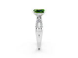 White gold Emerald Cut Peridot Three-Stone Ring with Pavé Split Shank and Four-Prong Setting_2