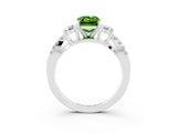 White gold Emerald Cut Peridot Three-Stone Ring with Pavé Split Shank and Four-Prong Setting_3