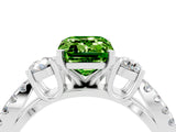 White gold Emerald Cut Peridot Three-Stone Ring with Pavé Split Shank and Four-Prong Setting_4