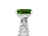 White gold Emerald Cut Peridot Three-Stone Ring with Pavé Split Shank and Four-Prong Setting_5