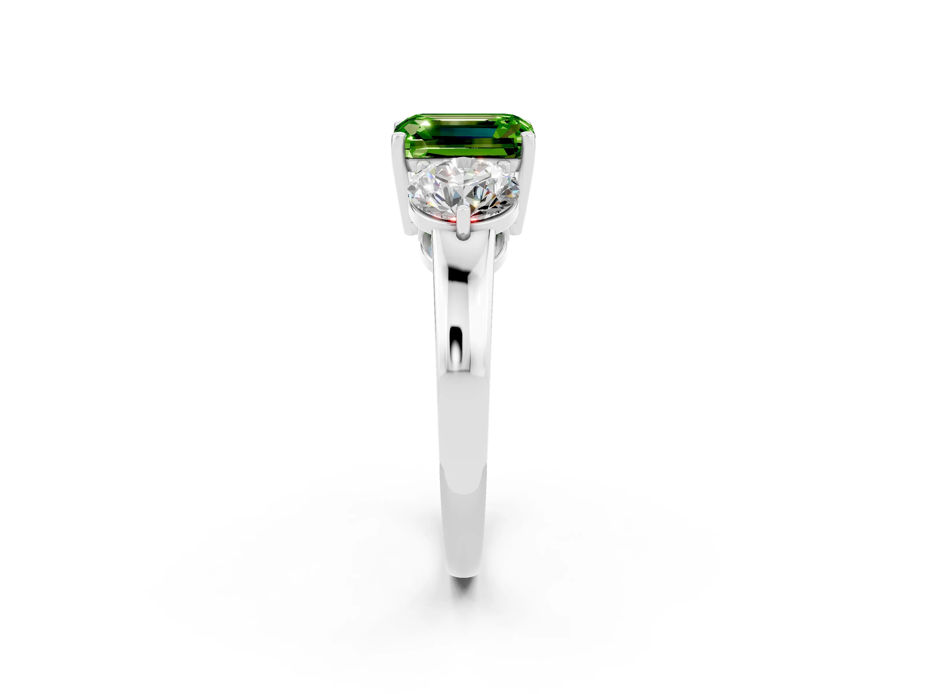 White gold Emerald Cut Peridot Three-Stone Ring with Prong Setting and Classic Band_2