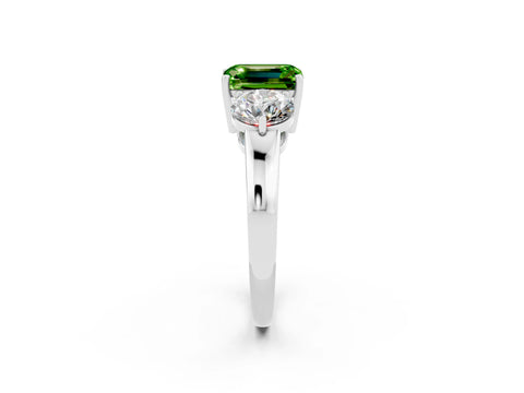 White gold Emerald Cut Peridot Three-Stone Ring with Prong Setting and Classic Band_2