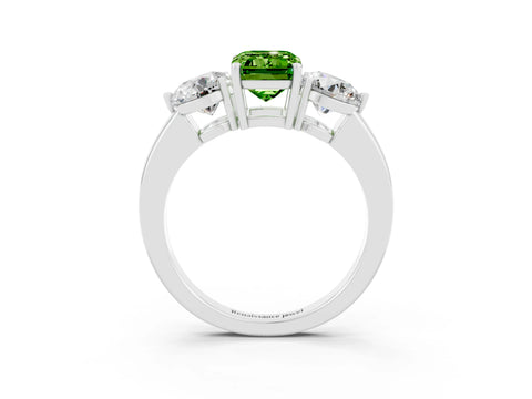 White gold Emerald Cut Peridot Three-Stone Ring with Prong Setting and Classic Band_3