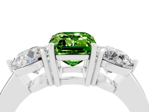 White gold Emerald Cut Peridot Three-Stone Ring with Prong Setting and Classic Band_4