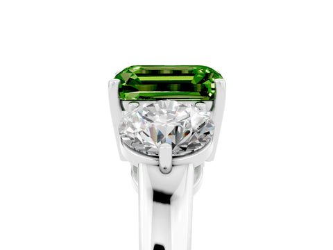 White gold Emerald Cut Peridot Three-Stone Ring with Prong Setting and Classic Band_5