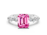 White gold Emerald Cut Pink Sapphire Cluster Side Stone Solitaire Ring with Prong Setting_66