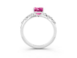 White gold Emerald Cut Pink Sapphire Cluster Side Stone Solitaire Ring with Prong Setting_69