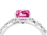 White gold Emerald Cut Pink Sapphire Cluster Side Stone Solitaire Ring with Prong Setting_70