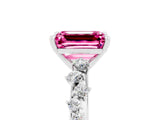 White gold Emerald Cut Pink Sapphire Cluster Side Stone Solitaire Ring with Prong Setting_71