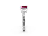 White gold Emerald Cut Pink Sapphire Engagement Ring with Milgrain Channel Set Band and Prong Setting_26