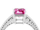 White gold Emerald Cut Pink Sapphire Engagement Ring with Milgrain Channel Set Band and Prong Setting_28