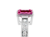 White gold Emerald Cut Pink Sapphire Engagement Ring with Milgrain Channel Set Band and Prong Setting_29