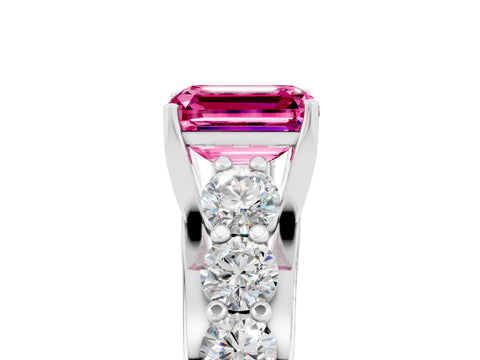 White gold Emerald Cut Pink Sapphire Engagement Ring with Pavé Band and Four-Prong Setting_5