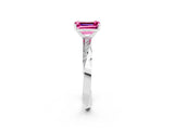 White gold Emerald Cut Pink Sapphire Engagement Ring with Side Stone Accents and Four-Prong Setting_53
