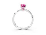 White gold Emerald Cut Pink Sapphire Engagement Ring with Side Stone Accents and Four-Prong Setting_54