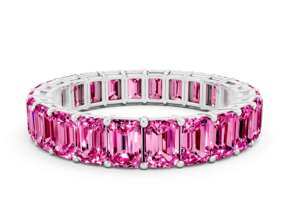 White gold Emerald Cut Pink Sapphire Eternity Band with Shared Prong Setting_18