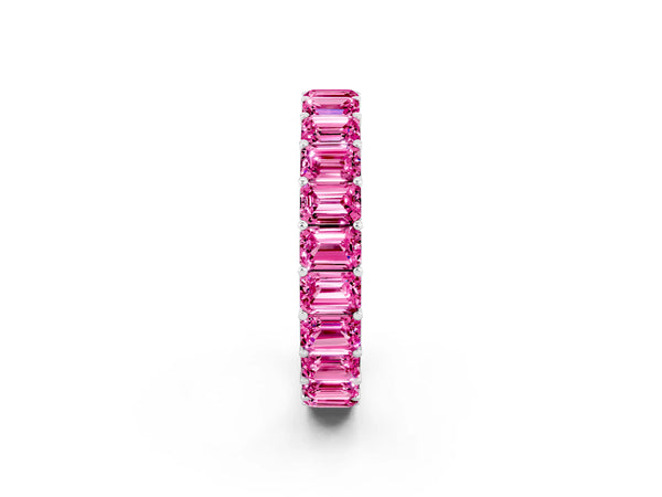 Sterling Silver Emerald Cut Lab-Grown Pink Sapphire North-South Eternity Wedding Band