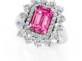 White gold Emerald Cut Pink Sapphire Floral Double Halo Engagement Ring with Prong Setting_13