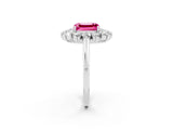 White gold Emerald Cut Pink Sapphire Floral Double Halo Engagement Ring with Prong Setting_14