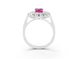 White gold Emerald Cut Pink Sapphire Floral Double Halo Engagement Ring with Prong Setting_15