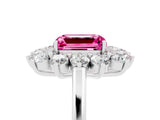 White gold Emerald Cut Pink Sapphire Floral Double Halo Engagement Ring with Prong Setting_17
