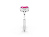 White gold Emerald Cut Pink Sapphire Halo Ring with Tapered Band and Four-Prong Setting_2