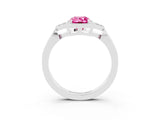 White gold Emerald Cut Pink Sapphire Halo Ring with Tapered Band and Four-Prong Setting_3