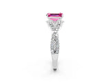 White gold Emerald Cut Pink Sapphire Halo Twist Band Solitaire Prong Setting Ring_26