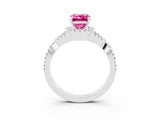White gold Emerald Cut Pink Sapphire Halo Twist Band Solitaire Prong Setting Ring_27