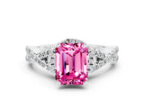 White gold Emerald Cut Pink Sapphire  Halo Twist Band Solitaire Prong Setting Ring_60