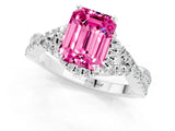 White gold Emerald Cut Pink Sapphire  Halo Twist Band Solitaire Prong Setting Ring_61