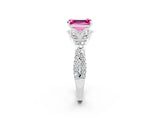 White gold Emerald Cut Pink Sapphire  Halo Twist Band Solitaire Prong Setting Ring_62