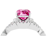 White gold Emerald Cut Pink Sapphire  Halo Twist Band Solitaire Prong Setting Ring_64