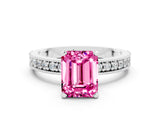 White gold Emerald Cut Pink Sapphire Milgrain Pavé Engagement Ring with Four-Prong Setting_36
