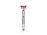 White gold Emerald Cut Pink Sapphire Milgrain Pavé Engagement Ring with Four-Prong Setting_38