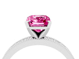 White gold Emerald Cut Pink Sapphire Milgrain Pavé Engagement Ring with Four-Prong Setting_40