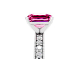 White gold Emerald Cut Pink Sapphire Milgrain Pavé Engagement Ring with Four-Prong Setting_41