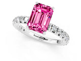 White gold Emerald Cut Pink Sapphire Pavé Solitaire Ring with Round Band and Prong Setting_13
